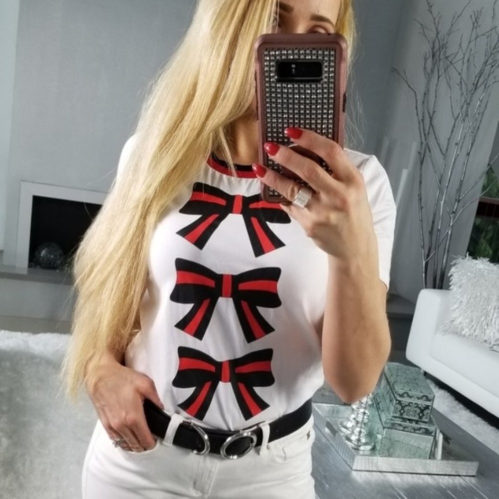 LONDON Bow Print Casual Womens top - Picture 1 of 5